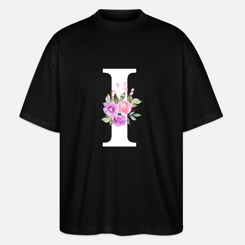 Lila Blumenbuchstabe I - Stanley/Stella Oversized Unisex Bio T-Shirt Blaster 2.0 - Schwarz