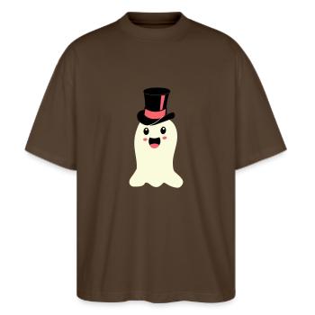 geist - Stanley/Stella Oversized Unisex Bio T-Shirt Blaster 2.0 - Dunkelbraun - Vorne - Alina (178cm) & Michal (187cm)