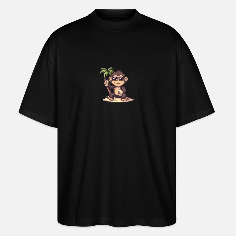 Monkey Summer Beach Comic - Stanley/Stella Oversized Unisex Organic T-shirt Blaster 2.0 - black