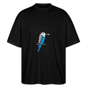 wellensittich joint kiffen - Stanley/Stella Oversized Unisex Organic T-shirt Blaster 2.0 - black - Front - Alina (178cm) & Michal (187cm)