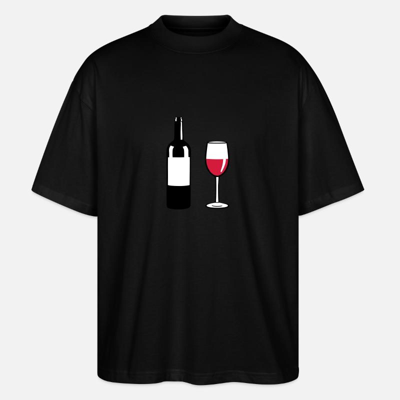 Weinflasche und Weinglas - Stanley/Stella Oversized Unisex Bio T-Shirt Blaster 2.0 - Schwarz