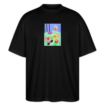 Eine Lebensweise - Stanley/Stella Oversized Unisex Bio T-Shirt Blaster 2.0 - Schwarz - Vorne - Alina (178cm) & Michal (187cm)