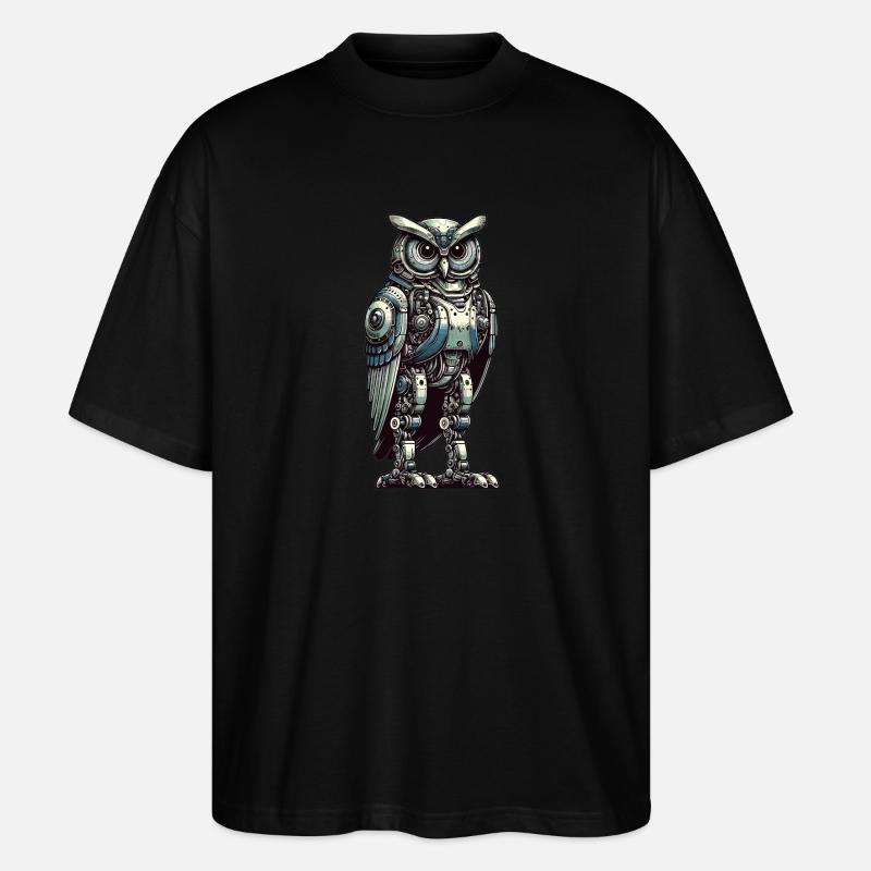Eule Roboter, Roboter-Eule - Stanley/Stella Oversized Unisex Bio T-Shirt Blaster 2.0 - Schwarz