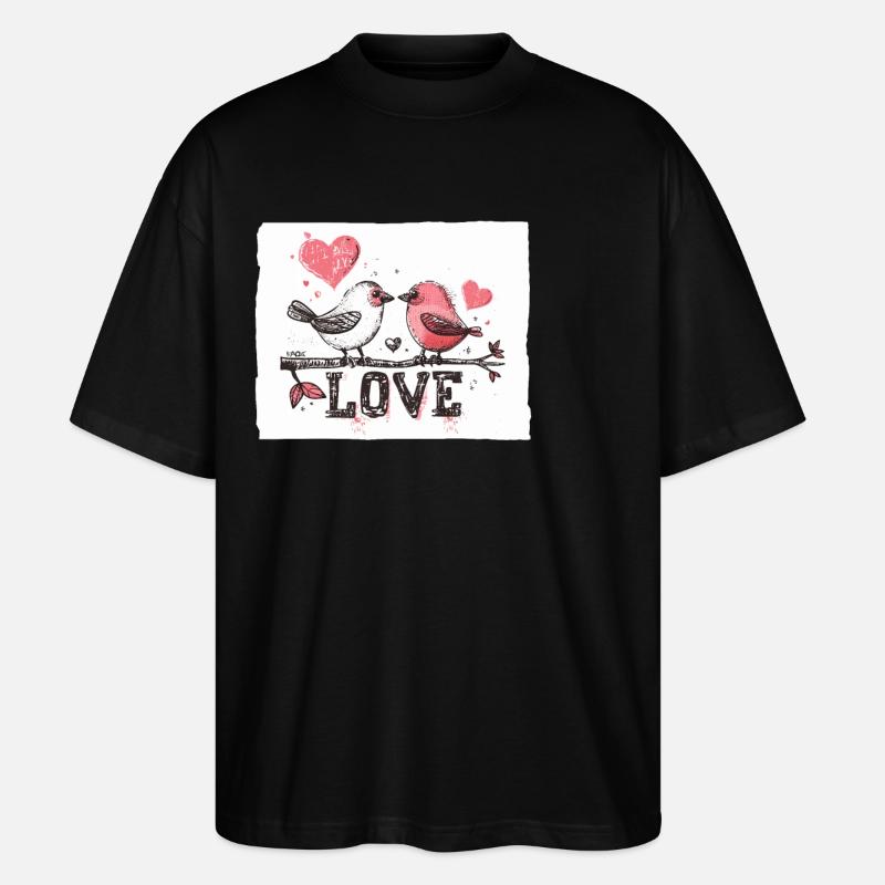 Deux oiseaux aimants, amour d’oiseau - T-shirt bio Blaster 2.0 coupe oversize Stanley/Stella Unisexe - noir
