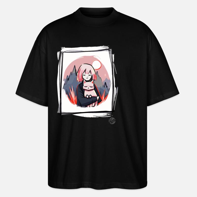 Fille avec chat - T-shirt bio Blaster 2.0 coupe oversize Stanley/Stella Unisexe - noir