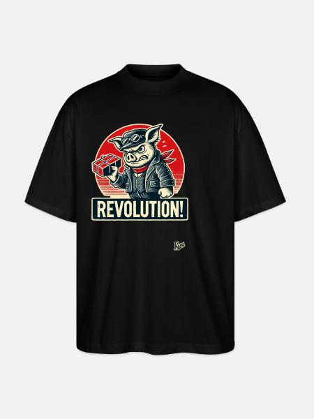 Rétro ouvrier cochon drôle révolution - T-shirt bio Blaster 2.0 coupe oversize Stanley/Stella Unisexe - noir
