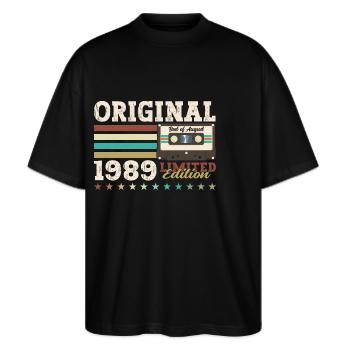 35e anniversaire Original août 1989 Cassette 1989 - T-shirt bio Blaster 2.0 coupe oversize Stanley/Stella Unisexe - noir - Devant - Alina (178cm) & Michal (187cm)