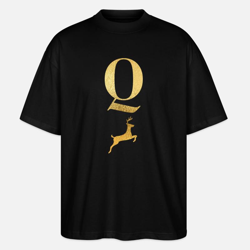 Buchstabe Q Goldener Hirsch - Geschenkidee - Stanley/Stella Oversized Unisex Bio T-Shirt Blaster 2.0 - Schwarz