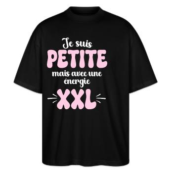 Petite Énergie XXL Humour Petite Femme - T-shirt bio Blaster 2.0 coupe oversize Stanley/Stella Unisexe - noir - Devant - Alina (178cm) & Michal (187cm)