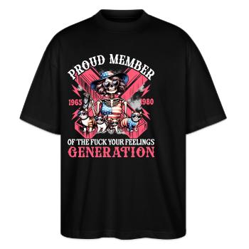 Kat Kone Humor Generation X - Stanley/Stella Oversize Unisex Øko T-shirt Blaster 2.0 - sort - Foran - Alina (178cm) & Michal (187cm)