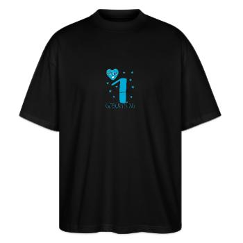 Geburtstag 1 Mein erster Geburtstag - Stanley/Stella Oversized Unisex Bio T-Shirt Blaster 2.0 - Schwarz - Vorne - Alina (178cm) & Michal (187cm)