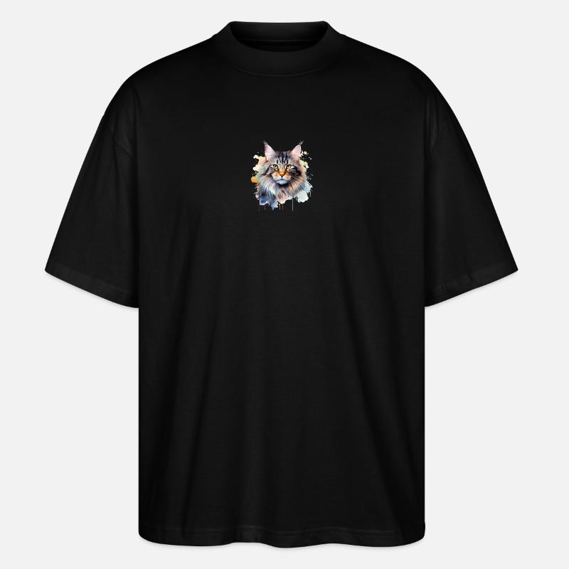 Katze Wasserfarben Maincoon - Stanley/Stella Oversized Unisex Bio T-Shirt Blaster 2.0 - Schwarz
