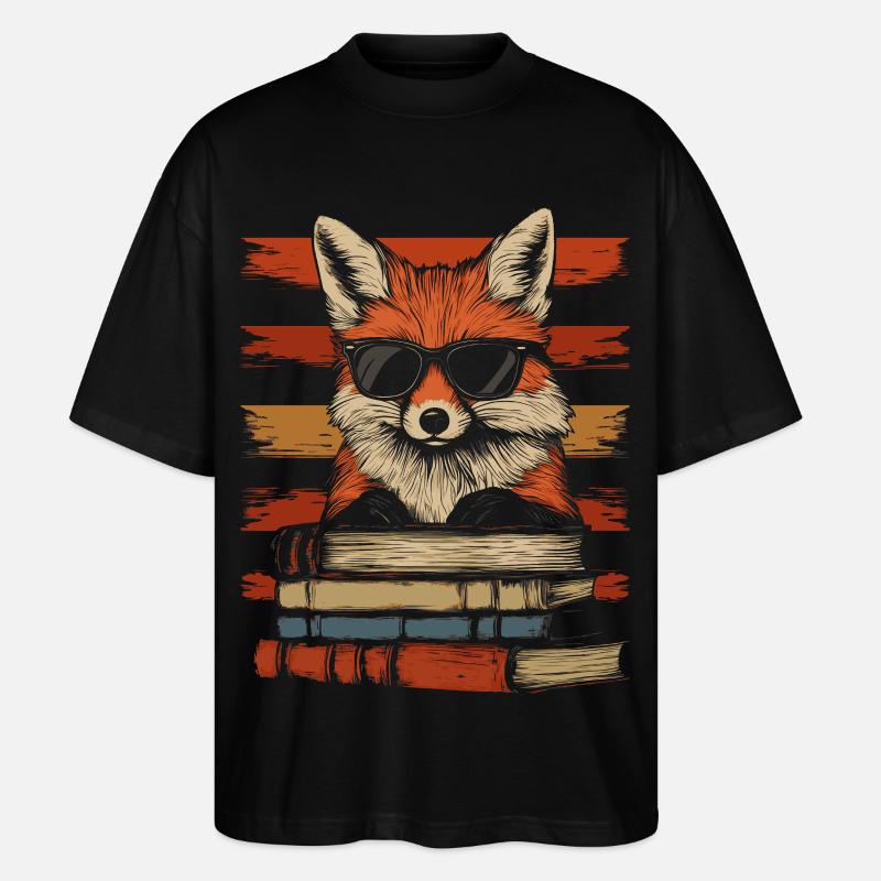 Fuchs mit Sonnenbrille und Bücher - Stanley/Stella Oversized Unisex Bio T-Shirt Blaster 2.0 - Schwarz