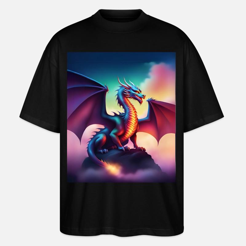Drache auf einer Klippe - Stanley/Stella Oversized Unisex Bio T-Shirt Blaster 2.0 - Schwarz