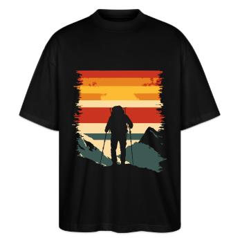 Wandern Berge Vintage Wanderer Vatertag - Stanley/Stella Oversized Unisex Bio T-Shirt Blaster 2.0 - Schwarz - Vorne - Alina (178cm) & Michal (187cm)
