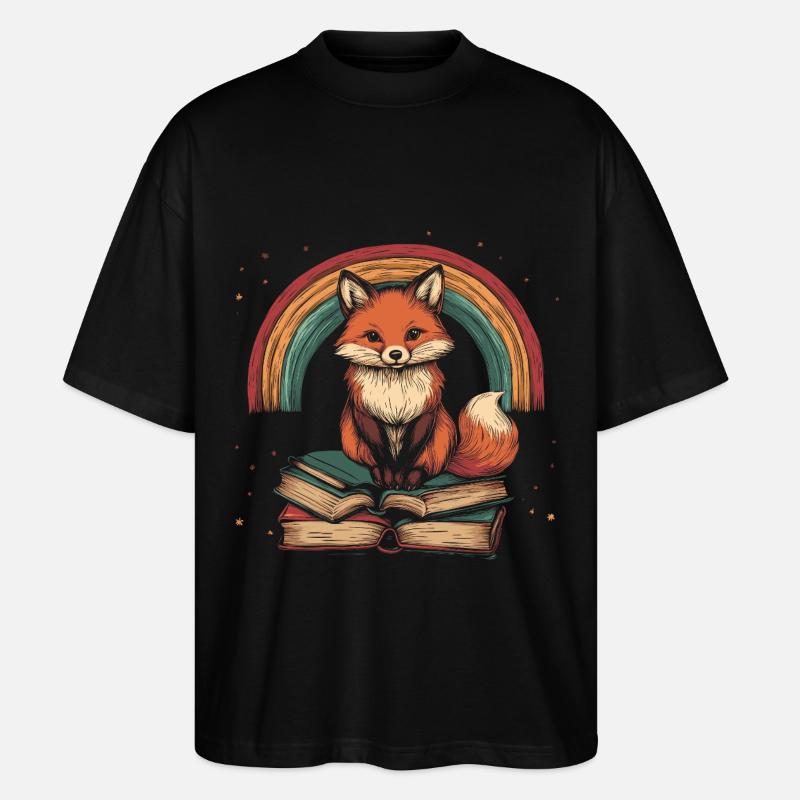 Süßer Fuchs mit Bücher - Stanley/Stella Oversized Unisex Bio T-Shirt Blaster 2.0 - Schwarz