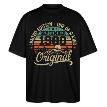 Anniversaire Septembre 1980 Cadeau Septembre 1980 - T-shirt bio Blaster 2.0 coupe oversize Stanley/Stella Unisexe - noir - Devant - Alina (178cm) & Michal (187cm)