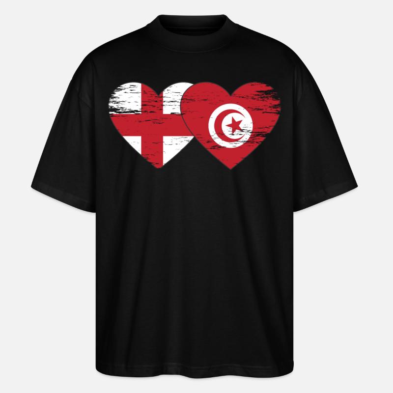 Angleterre Tunisie Drapeau Coeur Utilisé - T-shirt bio Blaster 2.0 coupe oversize Stanley/Stella Unisexe - noir