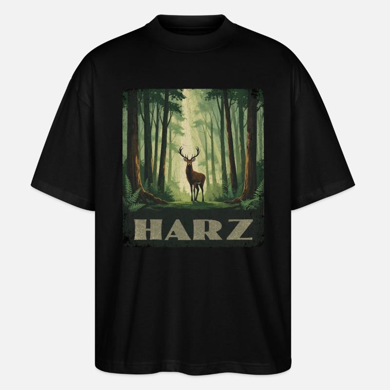 Harz Wald und Hirsch - Stanley/Stella Oversized Unisex Bio T-Shirt Blaster 2.0 - Schwarz