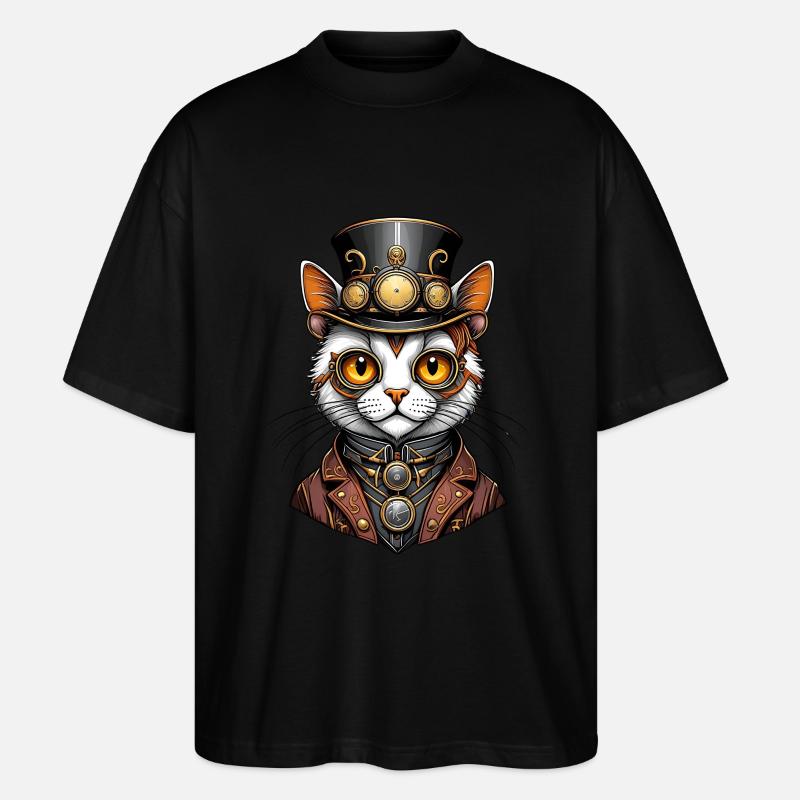 Steampunk-Katze - Stanley/Stella Oversized Unisex Bio T-Shirt Blaster 2.0 - Schwarz