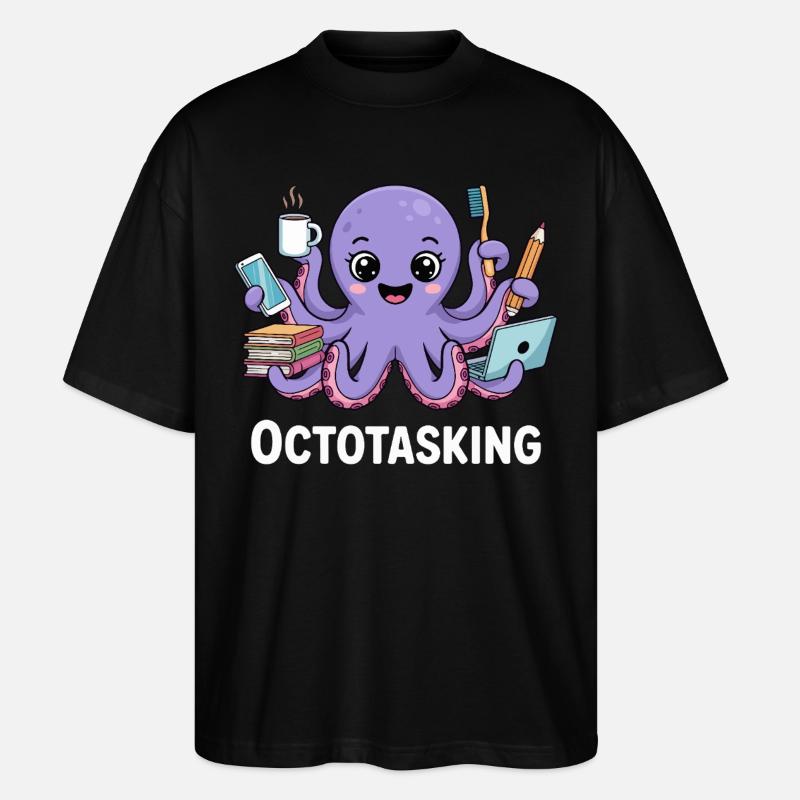 Octotasking Krake im Multitasking Modus - Stanley/Stella Oversized Unisex Bio T-Shirt Blaster 2.0 - Schwarz