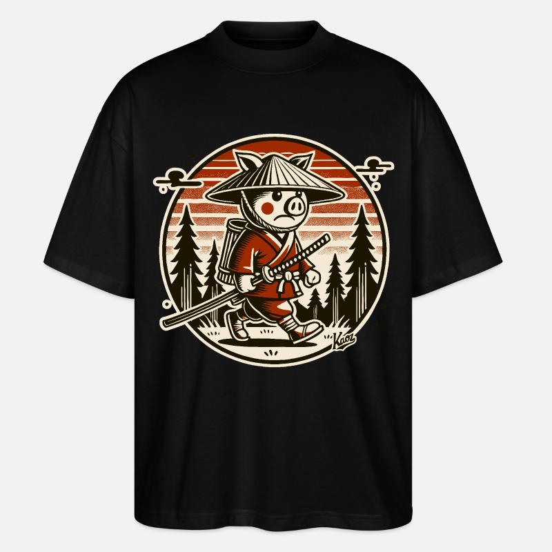 Samurai-Schwein Ronin auf Wanderschaft - Stanley/Stella Oversized Unisex Bio T-Shirt Blaster 2.0 - Schwarz