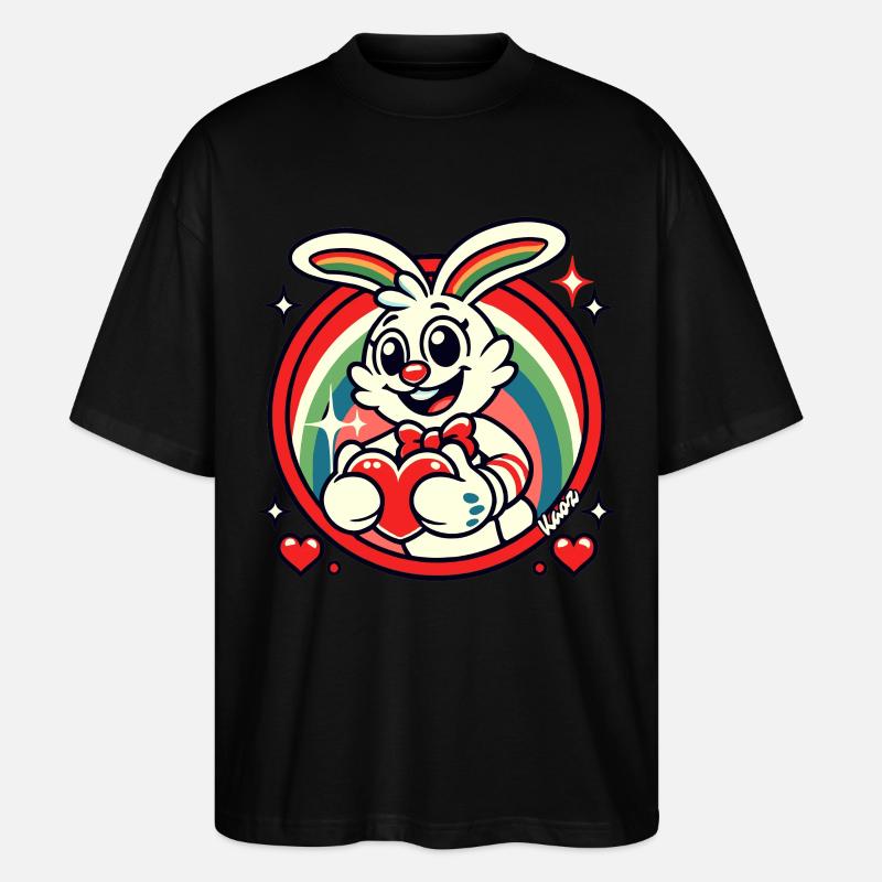 Lapin arc-en-ciel avec coeur - T-shirt bio Blaster 2.0 coupe oversize Stanley/Stella Unisexe - noir