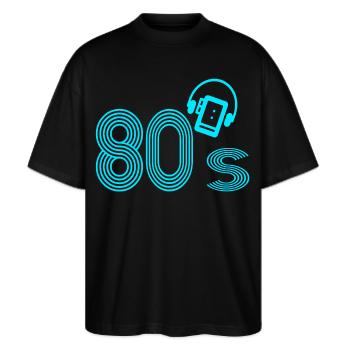 80er Jahre - Stanley/Stella Oversized Unisex Bio T-Shirt Blaster 2.0 - Schwarz - Vorne - Alina (178cm) & Michal (187cm)