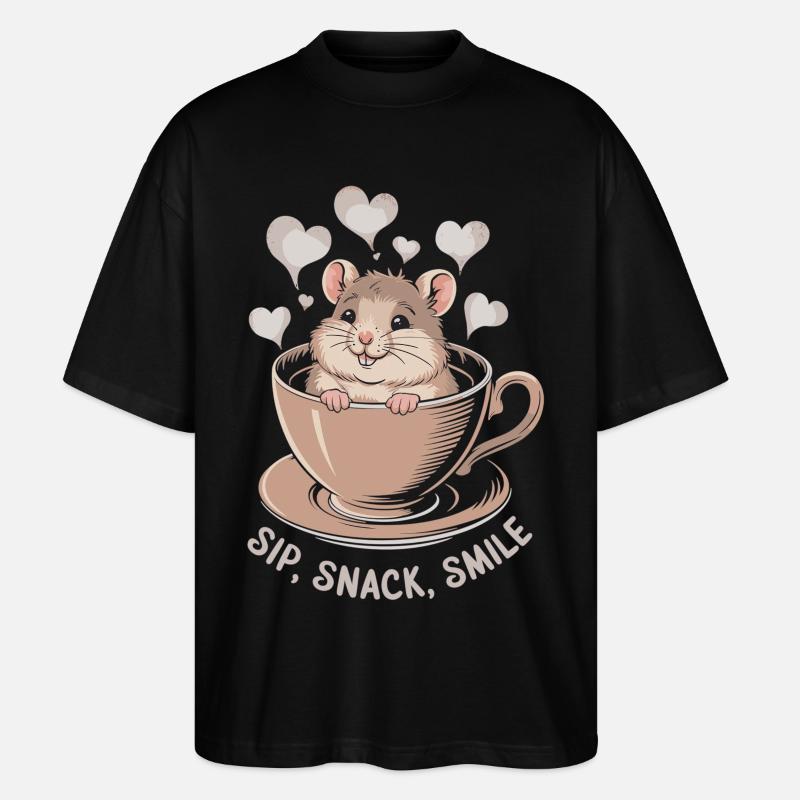 Kaffeepause mit Maus - Stanley/Stella Oversized Unisex Bio T-Shirt Blaster 2.0 - Schwarz