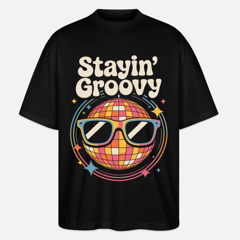 Bunte Diskokugel mit Sonnenbrille - Stanley/Stella Oversized Unisex Bio T-Shirt Blaster 2.0 - Schwarz