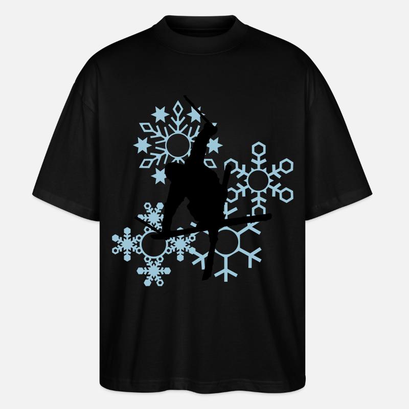 Skier mit Schneeflocken - Stanley/Stella Oversized Unisex Bio T-Shirt Blaster 2.0 - Schwarz