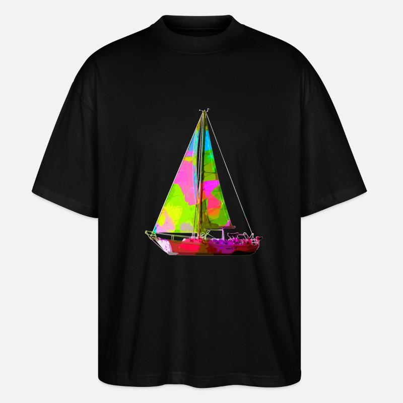 Buntes Segelboot - Stanley/Stella Oversized Unisex Bio T-Shirt Blaster 2.0 - Schwarz