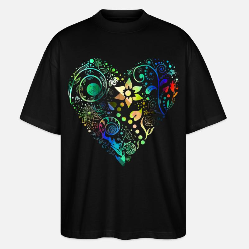 Blumenherz Regenbogen - Stanley/Stella Oversized Unisex Bio T-Shirt Blaster 2.0 - Schwarz