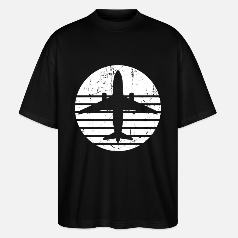Flugzeug Silhouette mit Retro Line Design - Stanley/Stella Oversized Unisex Bio T-Shirt Blaster 2.0 - Schwarz