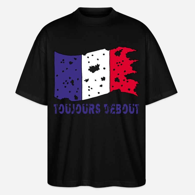 Drapeau français déchiré mais toujours debout ! - T-shirt bio Blaster 2.0 coupe oversize Stanley/Stella Unisexe - noir