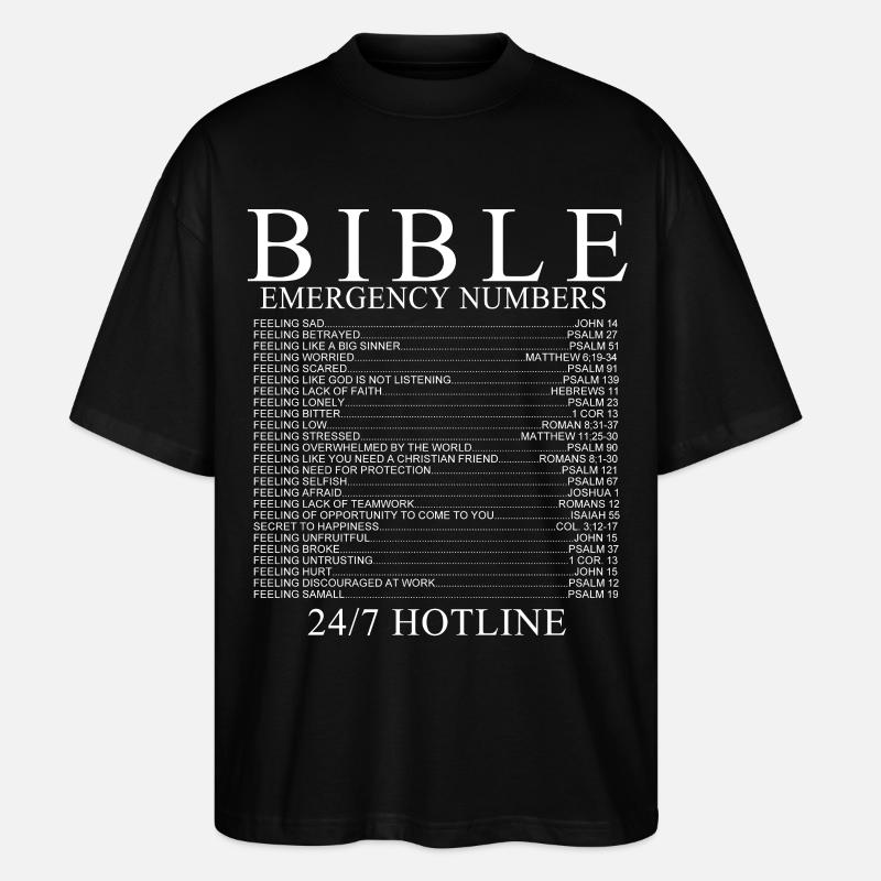 Notrufnummern der Bibel - Stanley/Stella Oversized Unisex Bio T-Shirt Blaster 2.0 - Schwarz