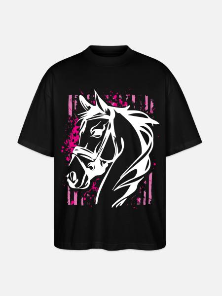 Graffiti-Stil Pferd mit Pinkem Farbsplash - Stanley/Stella Oversized Unisex Bio T-Shirt Blaster 2.0 - Schwarz