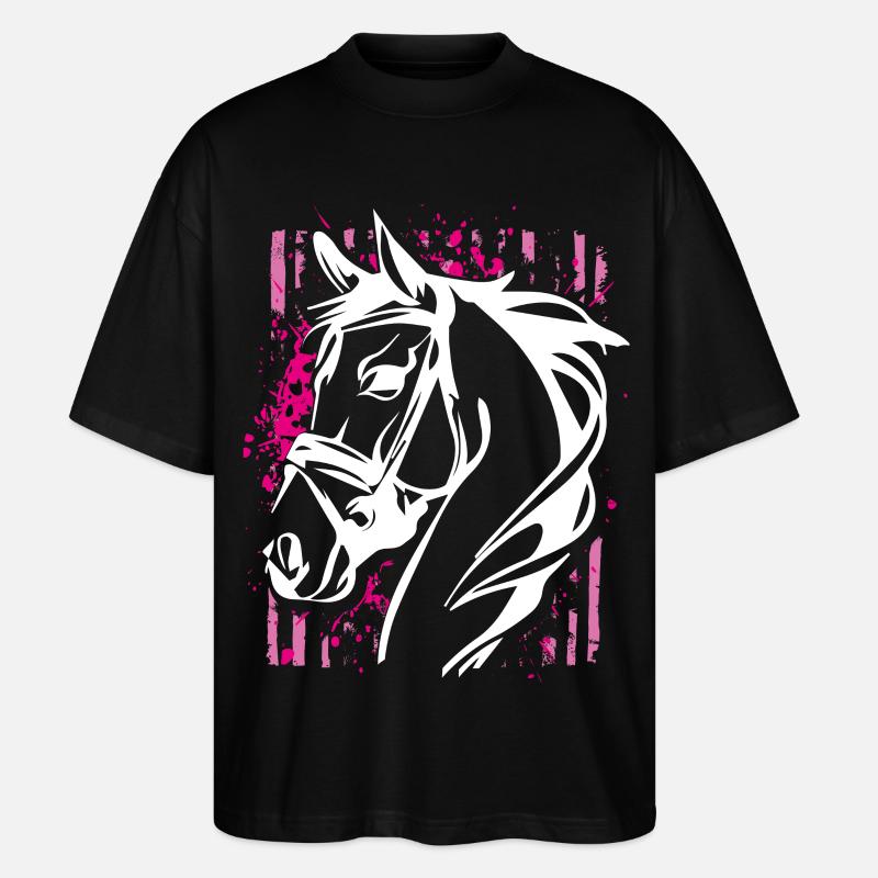 Graffiti-Stil Pferd mit Pinkem Farbsplash - Stanley/Stella Oversized Unisex Bio T-Shirt Blaster 2.0 - Schwarz