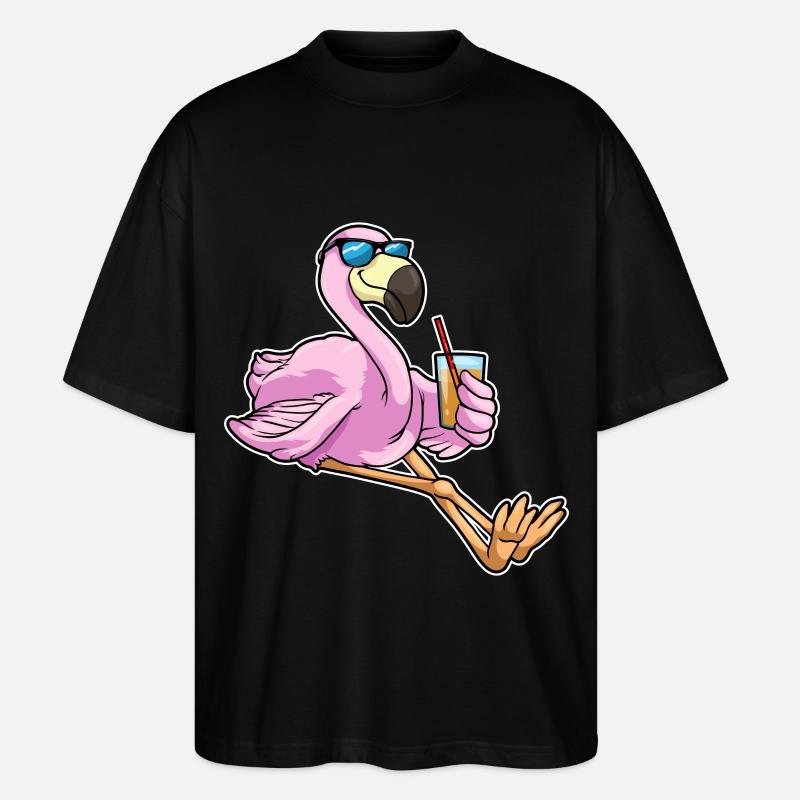 Flamingo mit Getränk mit Strohhalm - Stanley/Stella Oversized Unisex Bio T-Shirt Blaster 2.0 - Schwarz