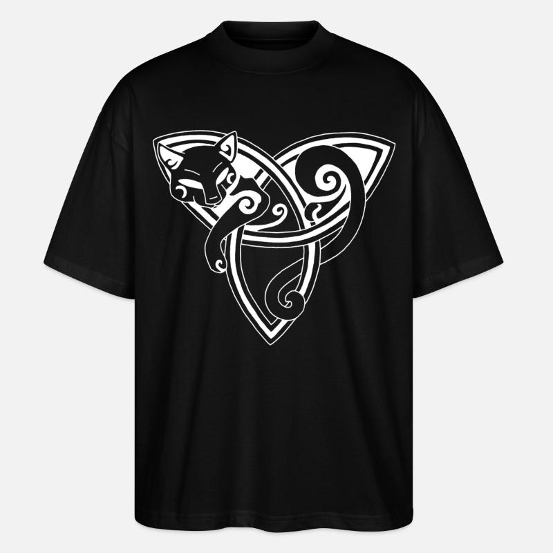 Chat celte au repos (blanc) - T-shirt bio Blaster 2.0 coupe oversize Stanley/Stella Unisexe - noir