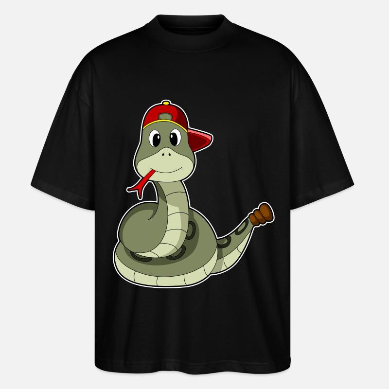Schlange mit Cap - Stanley/Stella Oversized Unisex Bio T-Shirt Blaster 2.0 - Schwarz