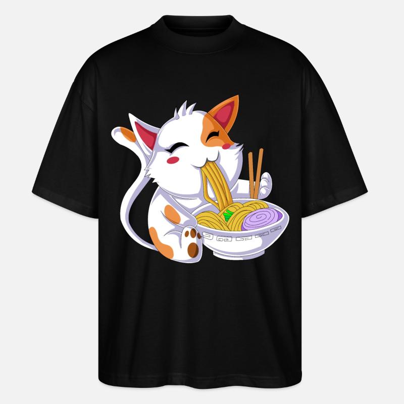 Ramen mangeant des chats - T-shirt bio Blaster 2.0 coupe oversize Stanley/Stella Unisexe - noir