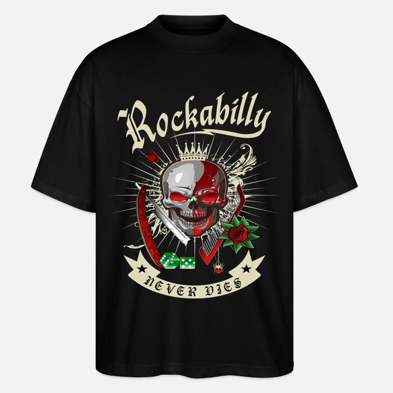 Rockabilly Skull - Stanley/Stella Oversized Unisex Bio T-Shirt Blaster 2.0 - Schwarz