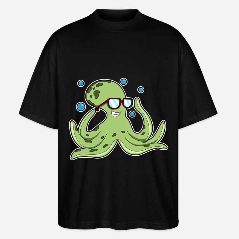 Krake mit Brille - Stanley/Stella Oversized Unisex Bio T-Shirt Blaster 2.0 - Schwarz