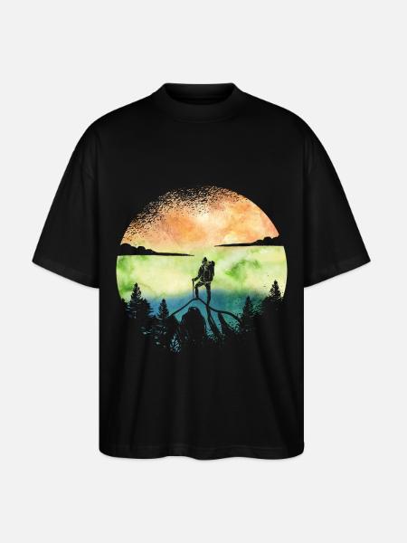 Wanderlust Hiker – Aquarell Adventure - Stanley/Stella Oversized Unisex Bio T-Shirt Blaster 2.0 - Schwarz