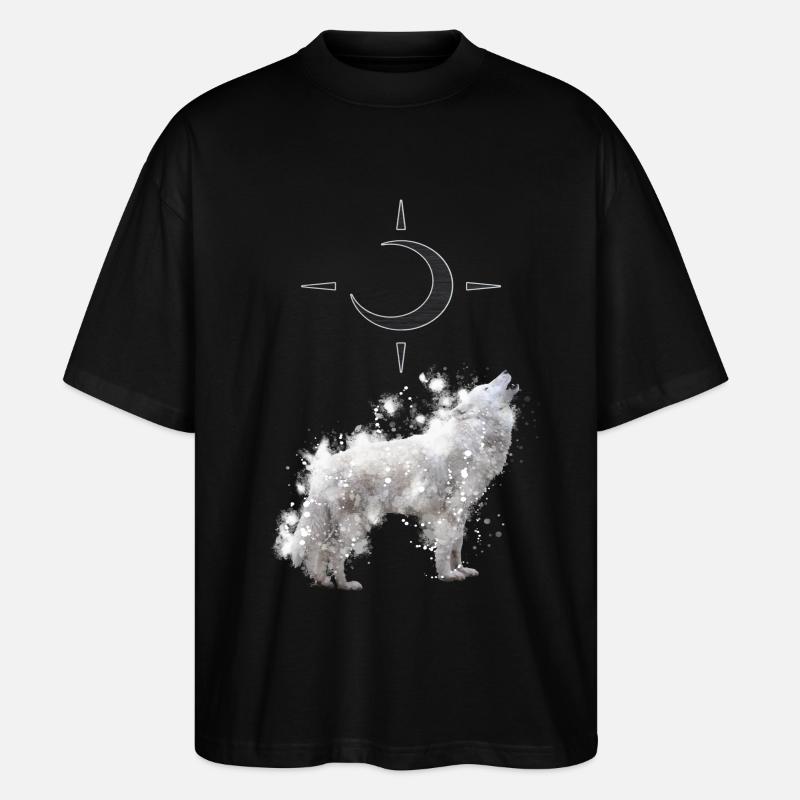 Wolf's Kunst mit Halbmond - Stanley/Stella Oversized Unisex Bio T-Shirt Blaster 2.0 - Schwarz