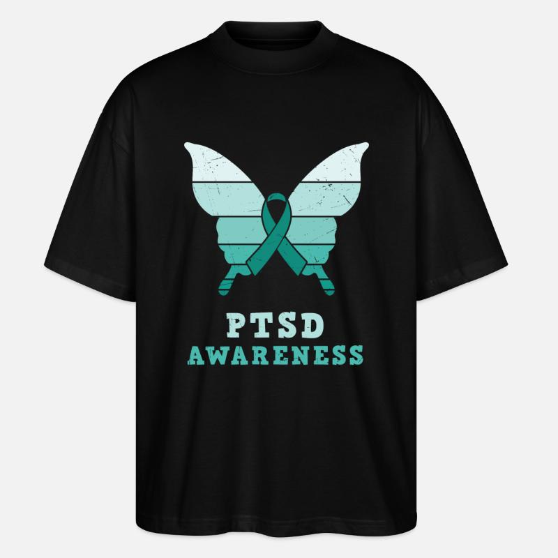 Papillon Ptsd Sensibilisation Ruban sarcelle - T-shirt bio Blaster 2.0 coupe oversize Stanley/Stella Unisexe - noir