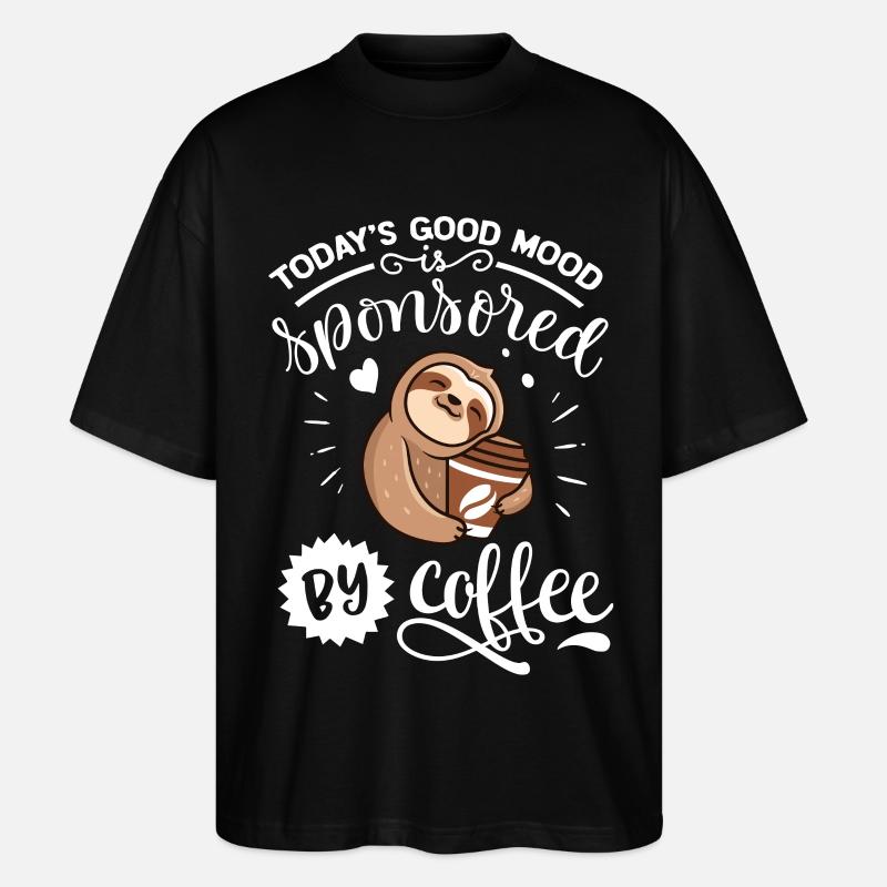 Kaffee Sloth Gute Laune Shirt - Stanley/Stella Oversized Unisex Bio T-Shirt Blaster 2.0 - Schwarz
