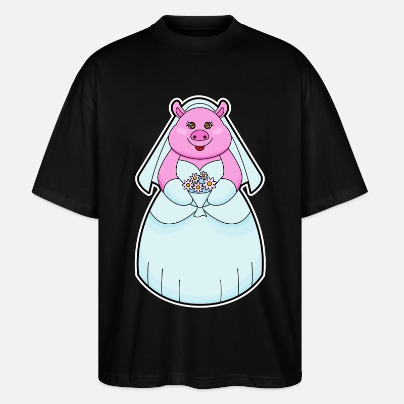 Cochon comme mariée avec voile - T-shirt bio Blaster 2.0 coupe oversize Stanley/Stella Unisexe - noir