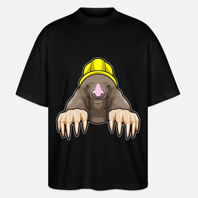 Maulwurf als Bergmann mit Helm - Stanley/Stella Oversized Unisex Bio T-Shirt Blaster 2.0 - Schwarz